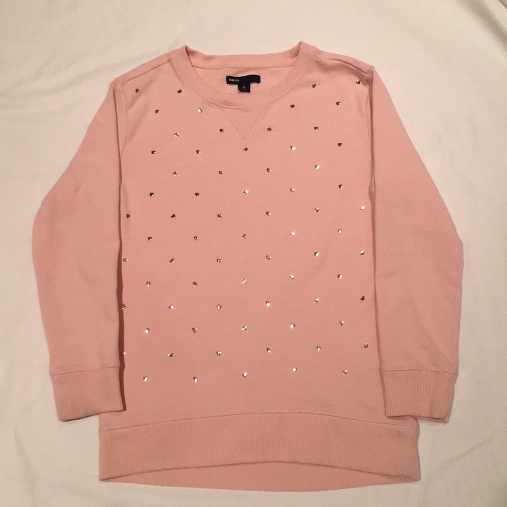 Girls 👧🏻 Gap pink sweatshirt with gold hearts💛